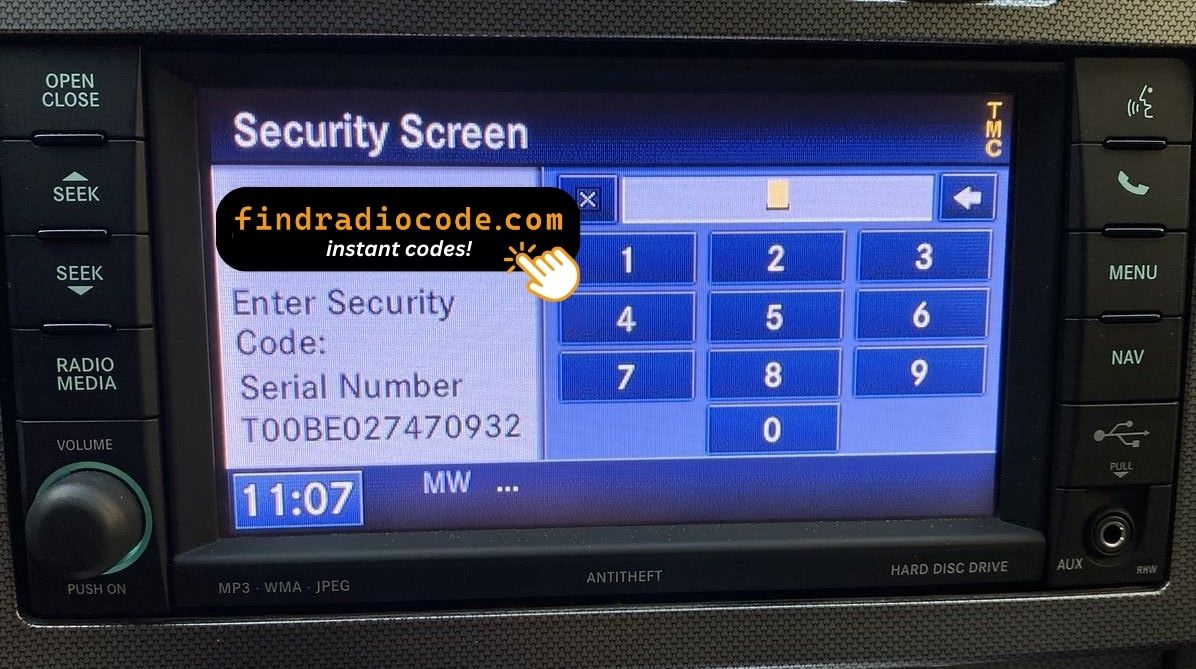 Chrysler MyGIG NTG4 RHW
 4 digit unlock code for this radio